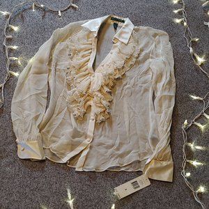 Ralph Lauren lake house fashion ruffle blouse sheer cream NWT